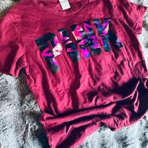 PINK Victoria’s Secret Graphic T-Shirt Floral Logo Tee Women’s XS Burgundy